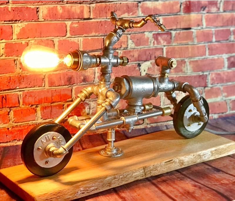 Motorcycle Industrial Steampunk Pipe Lamp